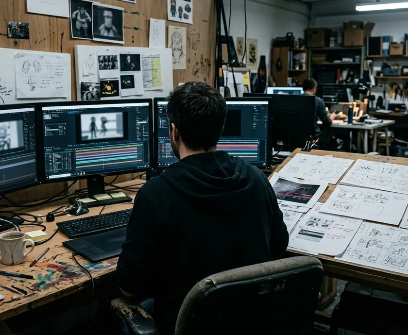 Art workspace with projects in progress