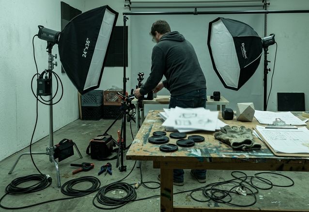 Photography setup with lighting equipment