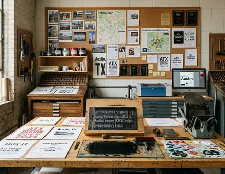 Map highlighting the Austin and Los Angeles creative ecosystems